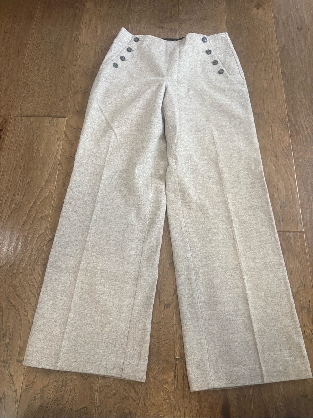 J. Crew Wool Light Gray Wide-Leg High-Rise Pants
